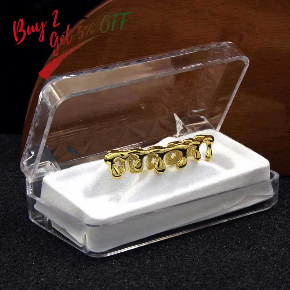 TOPGRILLZ Fit Light Yellow Gold Rose Plated Hip Hop Tooth Drop Grill CS Bottom Grill Silver Grill W241227