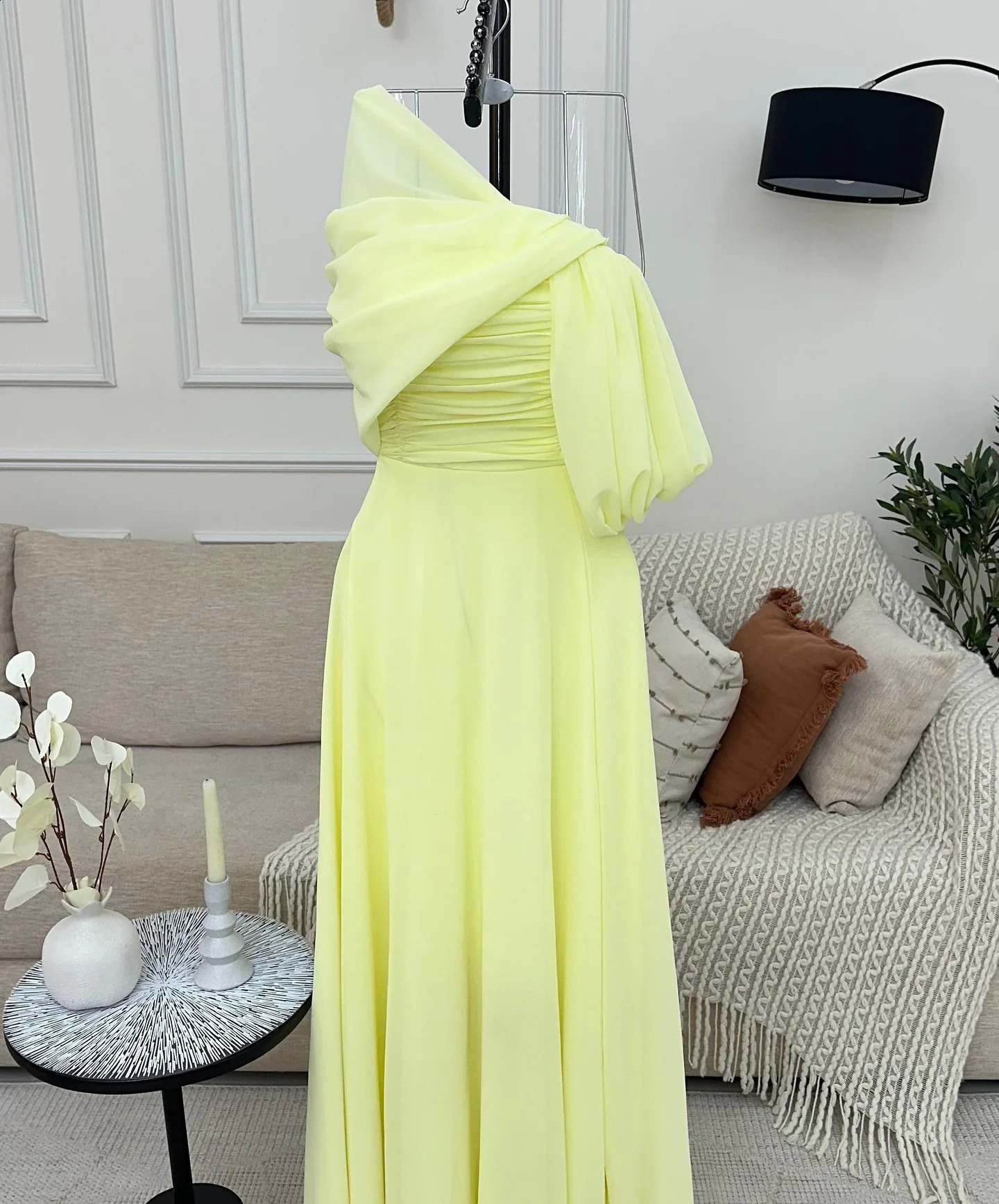 Adeli Saudi Sexy Yellow Prom Gown Women Pleated Chiffon Party Evening Dress Floor Length Formal Occasion Dresses 2025 Customized 241223