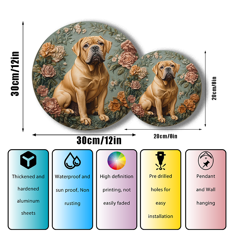 Customizable Premium Quality Circular Aluminum Pet Memorial Decoration - UK Bulldog Themed Pet Souvenir Tombstone