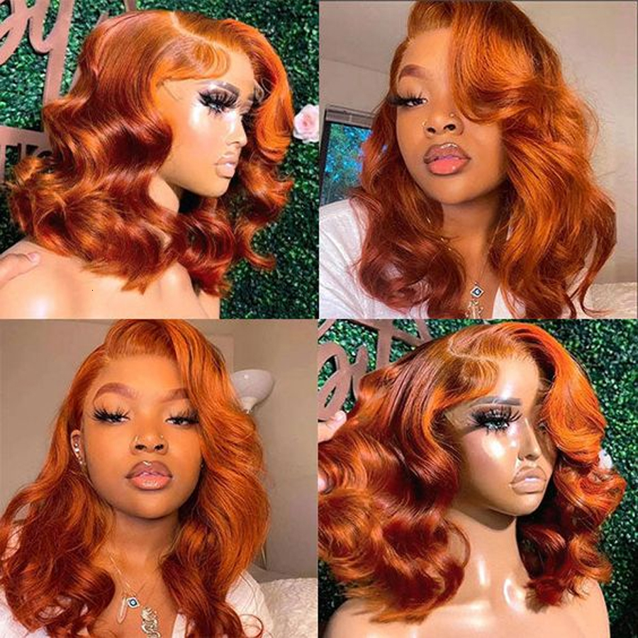 200Density Ginger Orange Color HD Transparent Body Wave Frontal Human Hair BOB Wig 13X4 Lace Front Wigs For Women
