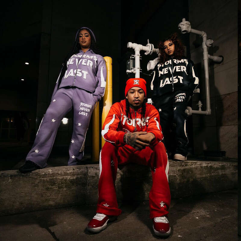 Fashionable fashion brand personalized sticker fabric letter print high street hip-hop style full chain cardigan sweatshirt pants set