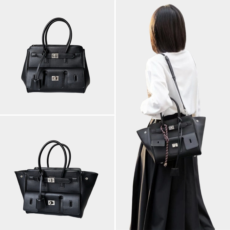 Bag Internet Celebrity Hot Girl Motorcycle 2024 New Large Capacity Commuting Shoulder Punk Style Lock Tote Wing Bag