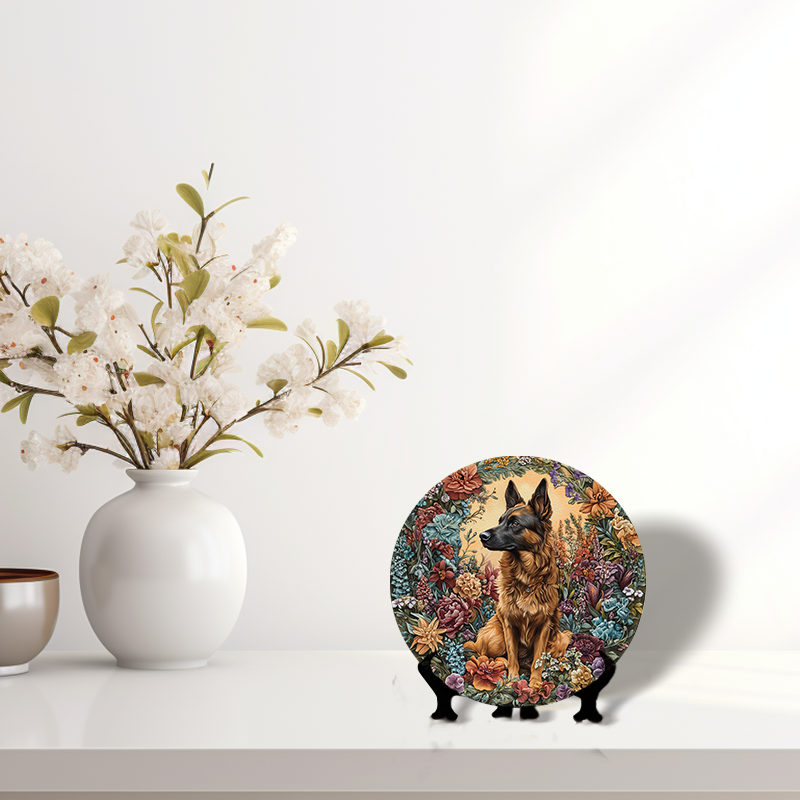 Customizable German Shepherd Pet Ornaments | Circular Aluminum Decorative Paintings | Unique Souvenir Tombstones