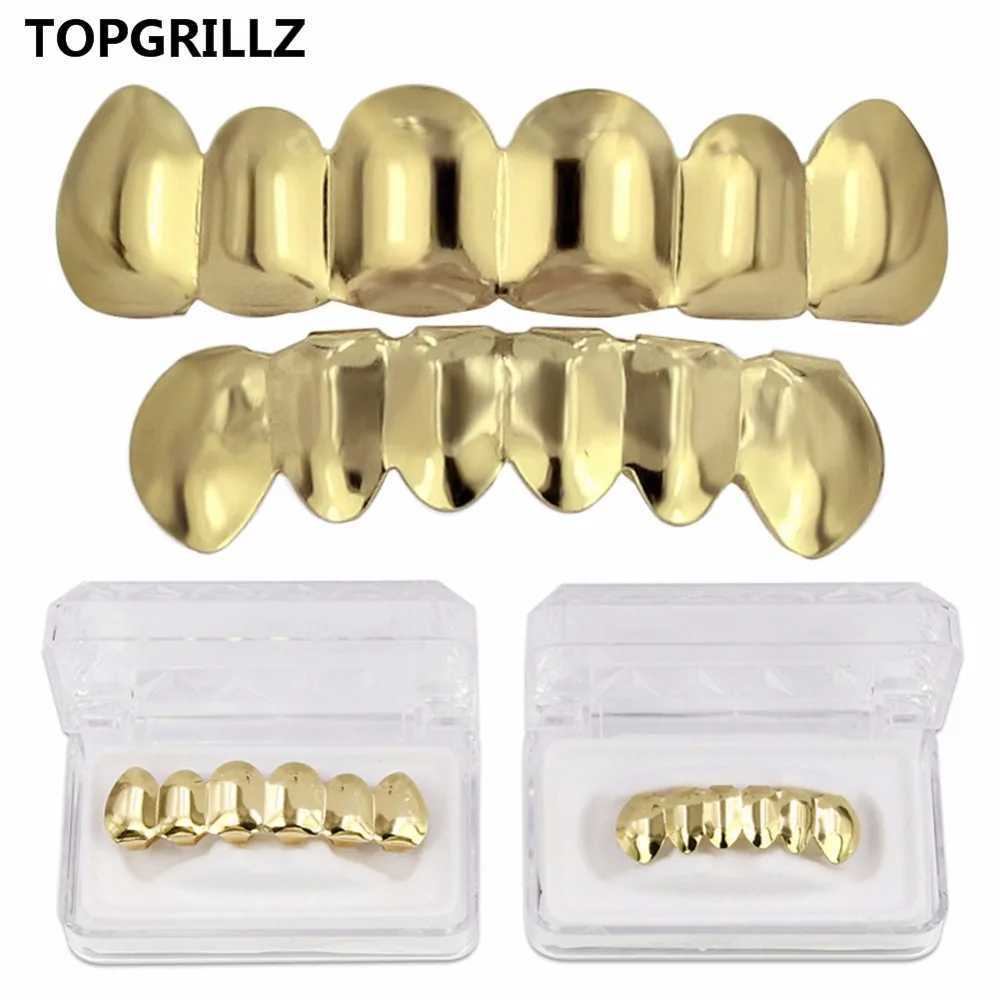 TOPGRILLZ Gold Plated Silver Plated HIP HOP Teeth Grill Top and Bootom Groll Set Sile Vampire Teeth Best Christmas Gift W241227
