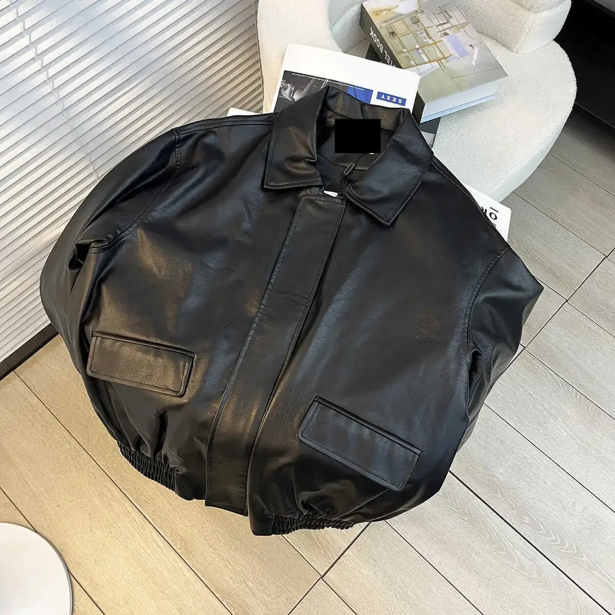 Coffee Color Leather Jacket Loose Fit Casual Style American Vintage Motorcycle Top For Men Hong Kong Sprin 241227