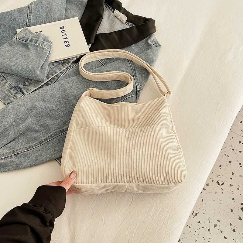 2024 New Corduroy Simple Street Casual Shoulder Bag Fashionable and Stylish Double Tote for Women 241227