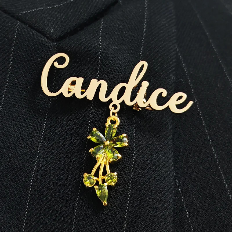 Customized personalized stainless steel name brooch with diamond inlaid flower brooch as a gift for womens mothers 241227