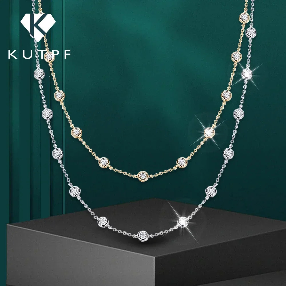 3mm D Color Full Tennis Necklace with Certificate 925 Sterling Silver Bezel Set Bubble Round Cut Diamond Neck Chain 241226
