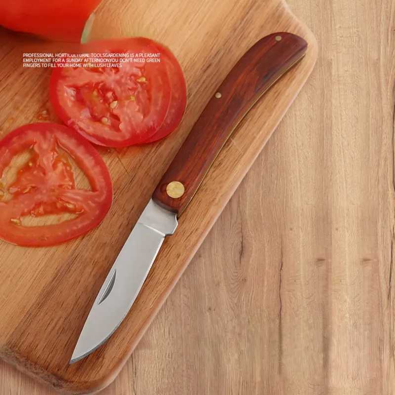 Stainless steel fruit cutting knife wooden handle folding knife household melon fruit vegetable knife pocket knife Y241227