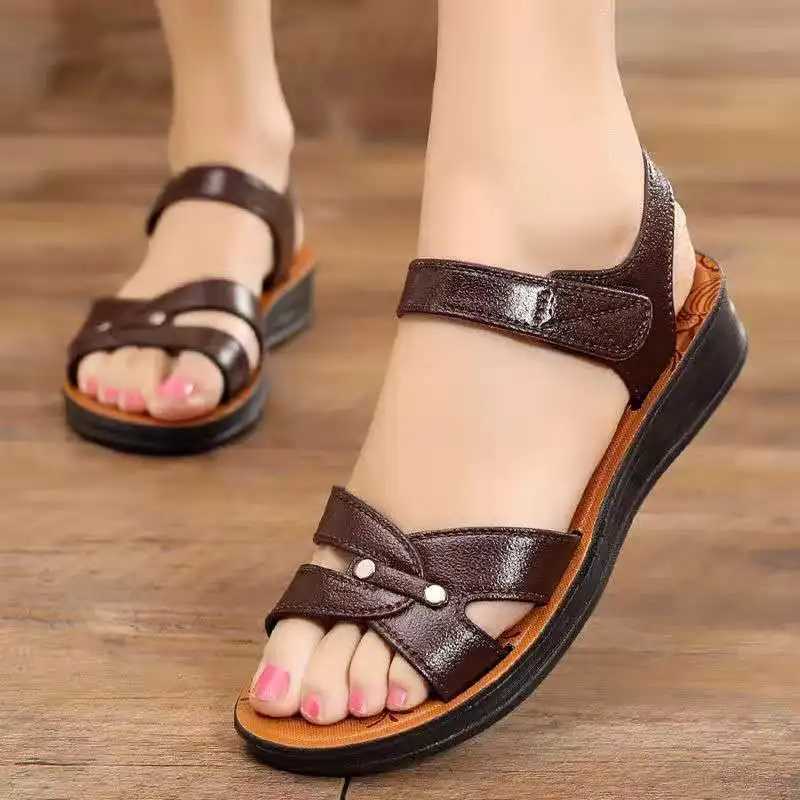 High Quality Womens Summer New Wedges Sandals Open Toe Flat Slip on Comfy Slippers Solid Color Soft Beach Sandals for Women Womens Sandals T241227