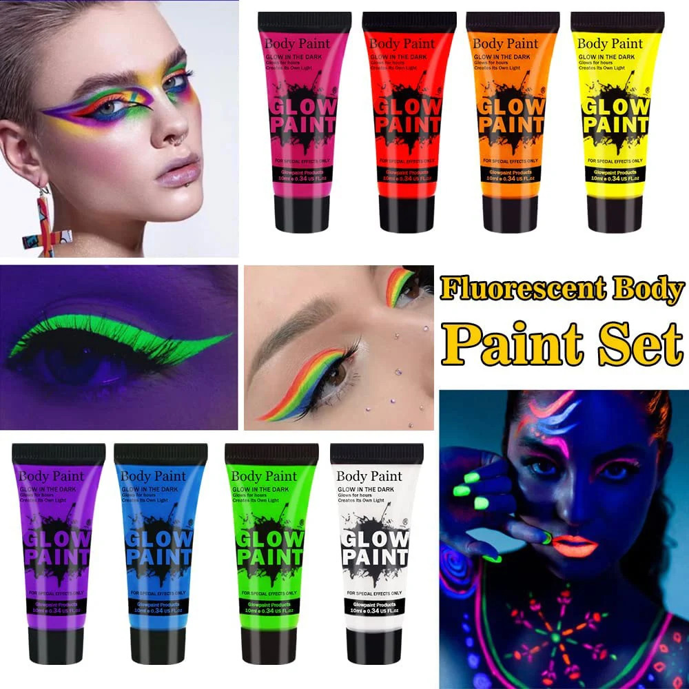 UV Neon Face Body Paint Glow in the Dark Makeup Set Fluorescent Painting for Adults Kids Festivals Party Halloween Christmas 241224
