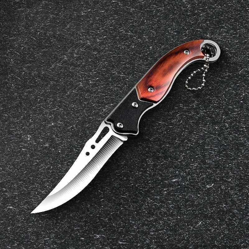 Kitchen stainless steel fruit knife sharp pocket folding knife folding knife with keychain wooden handle flat knife kitchen knives Y241227