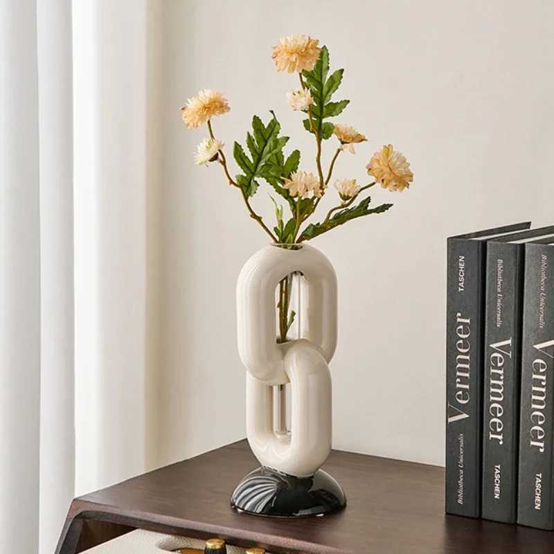 Chain-shaped Vase Luxury Home Decor Modern Style Bedroom Ornaments Minimst Design Ceramic Vases Decorative Flowerpot Crafts Y241227