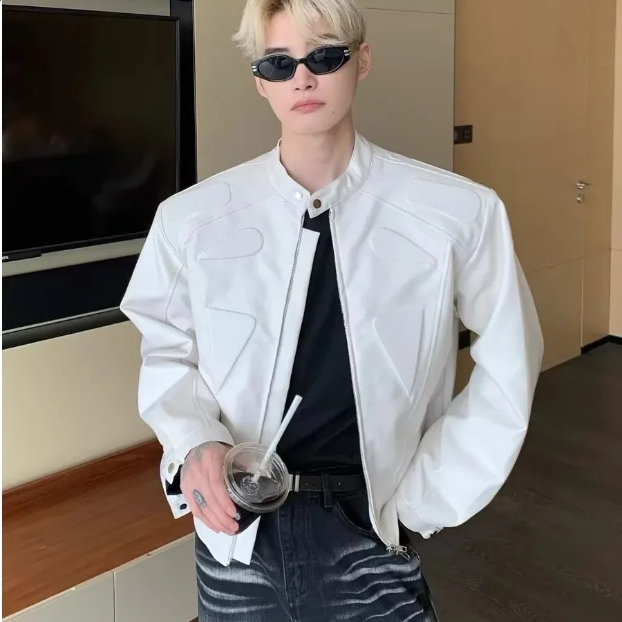 Highend Feeling Motorcycle Jacket For Men Trendy Street Pad Shoulder Leather Casual Niche Structure n Sent Free 241227