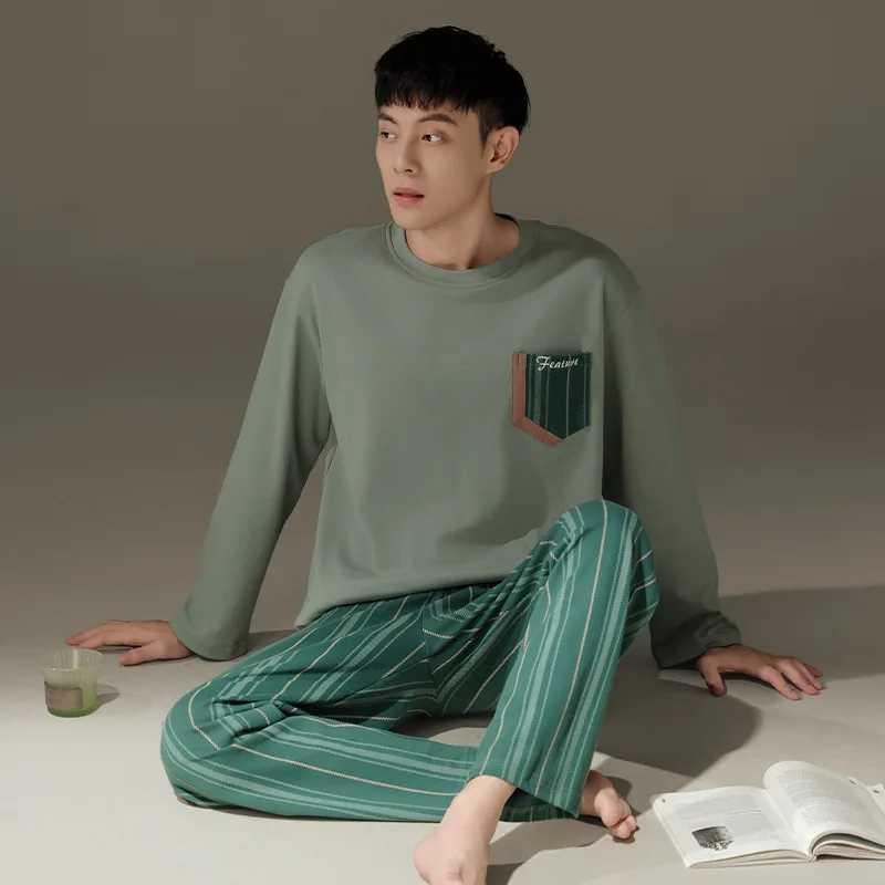 New Mens Spring and Fall Pajamas Homewear Suit Mens Long-Sleeved Long Pants Homewear Teenagers Fall and Winter Homewear SuitXJ241227