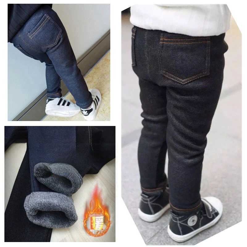 Autumn and Winter Childrens Jeans for Boys and Girls Solid Color Thin Velvet Elastic Band Jeans Baby Elastic Jeans 1-6Y W241227