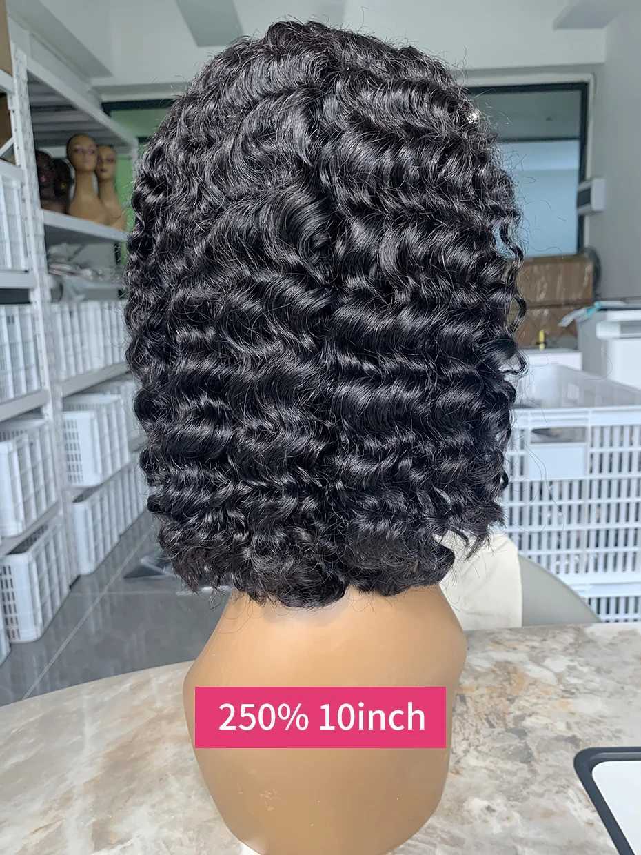 250 Density Double Drawn Deep Wave Frontal Wig 13x4 13 x 6 Bob Raw Vietnamese Wet and Wavy Human Hair Wigs 10 12 14 Inch On SaleXJ241227
