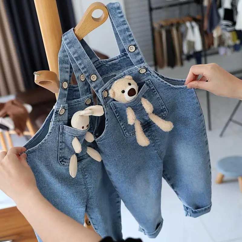 Baby Girls Jeans Pants Spring and Autumn Childrens Denim Pants Boys and Girls Casual Denim Strap Pants 0-6 Years W241227