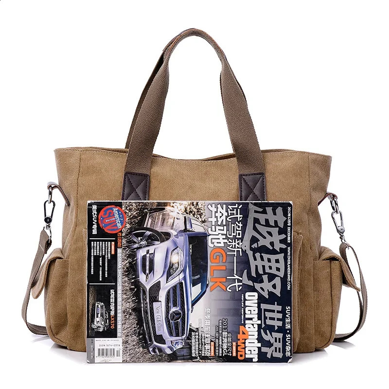 Canvas Fashion Mens Crossbody Bags Solid Color Multifunction Men Office Vintage Bag With Slit Pocket Shoulder 241225
