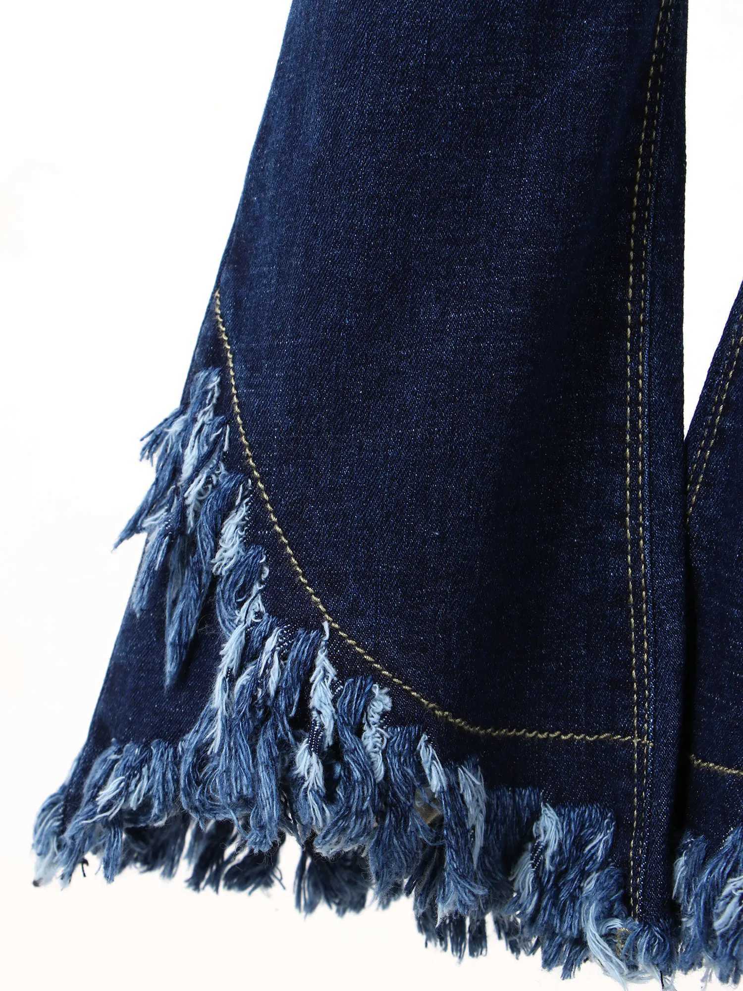 Kids Baby Girls Flare Pants Tassel Hem Denim Bell Bottom Children Toddler Kids Elastic Waist Blue Cute Jeans Trousers Clothes W241227