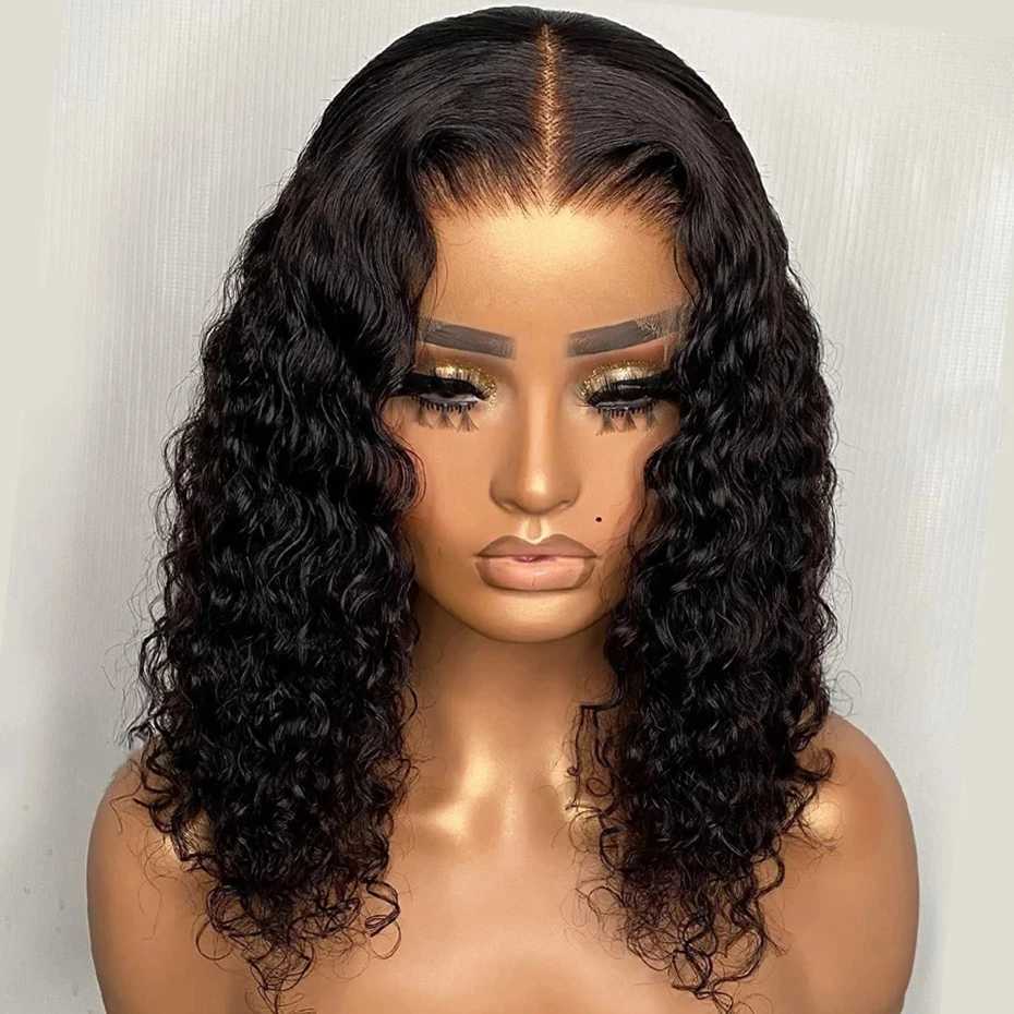 Wear And Go 13x4 Deep Wave Human Hair Short Bob Wigs For Women Ready To Go Glueless Kinky Curly Lace Front Wig Pre Cut No LaceXJ241227