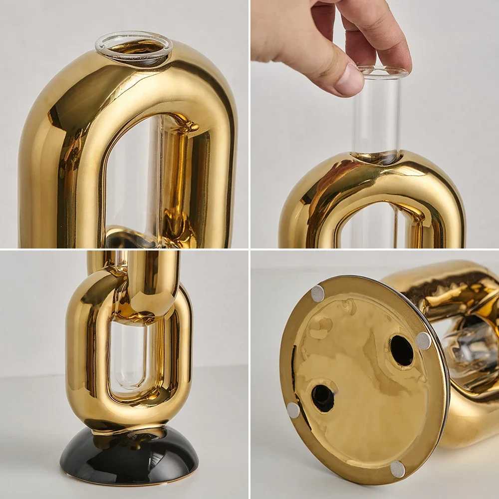 Chain-shaped Vase Luxury Home Decor Modern Style Bedroom Ornaments Minimst Design Ceramic Vases Decorative Flowerpot Crafts Y241227