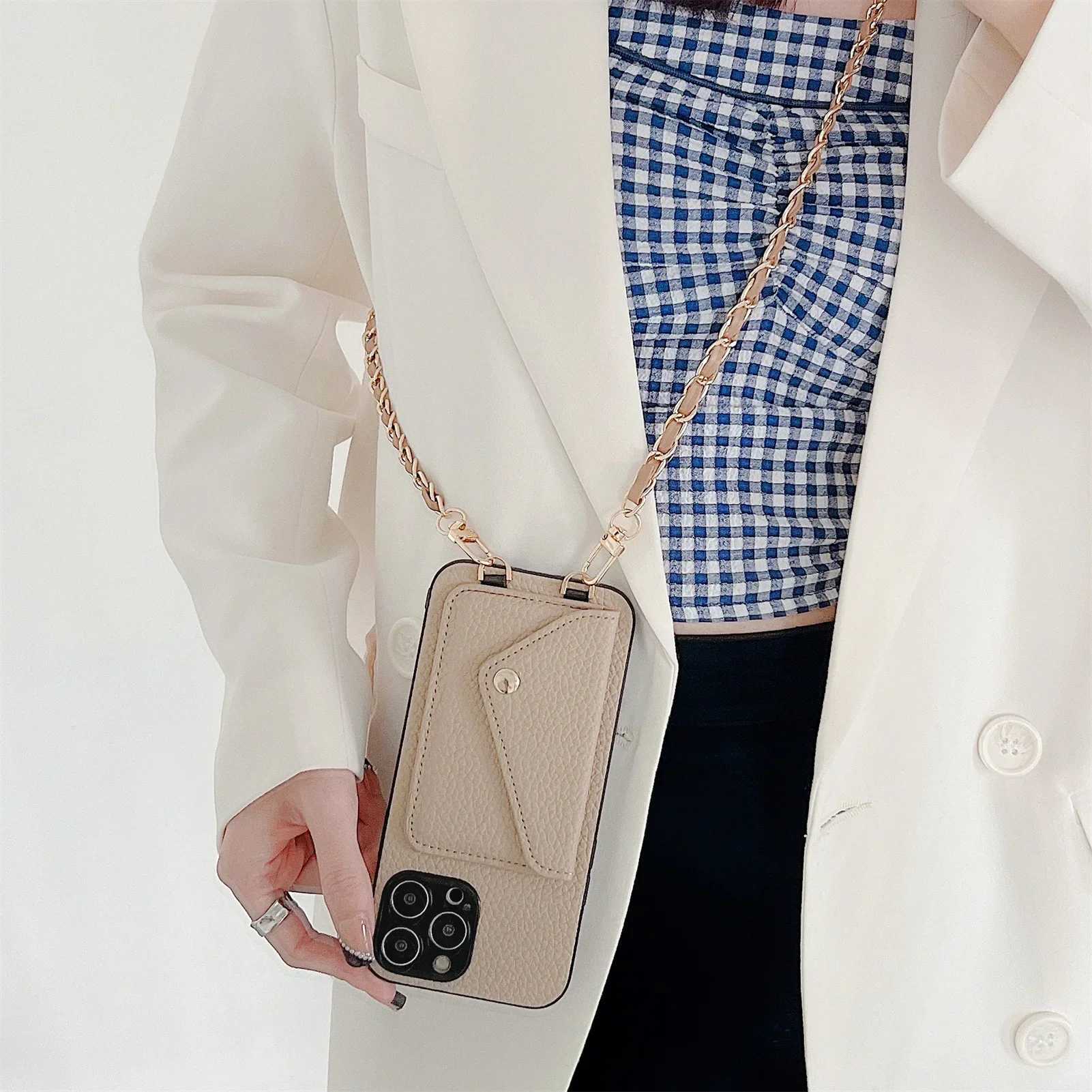 Crossbody Wallet Phone Case for IPhone 16 15 14 13 12 11 Pro Max XR XS X Card Holder Lanyard Chain Strap Cord Bag Leather Cover Z250207