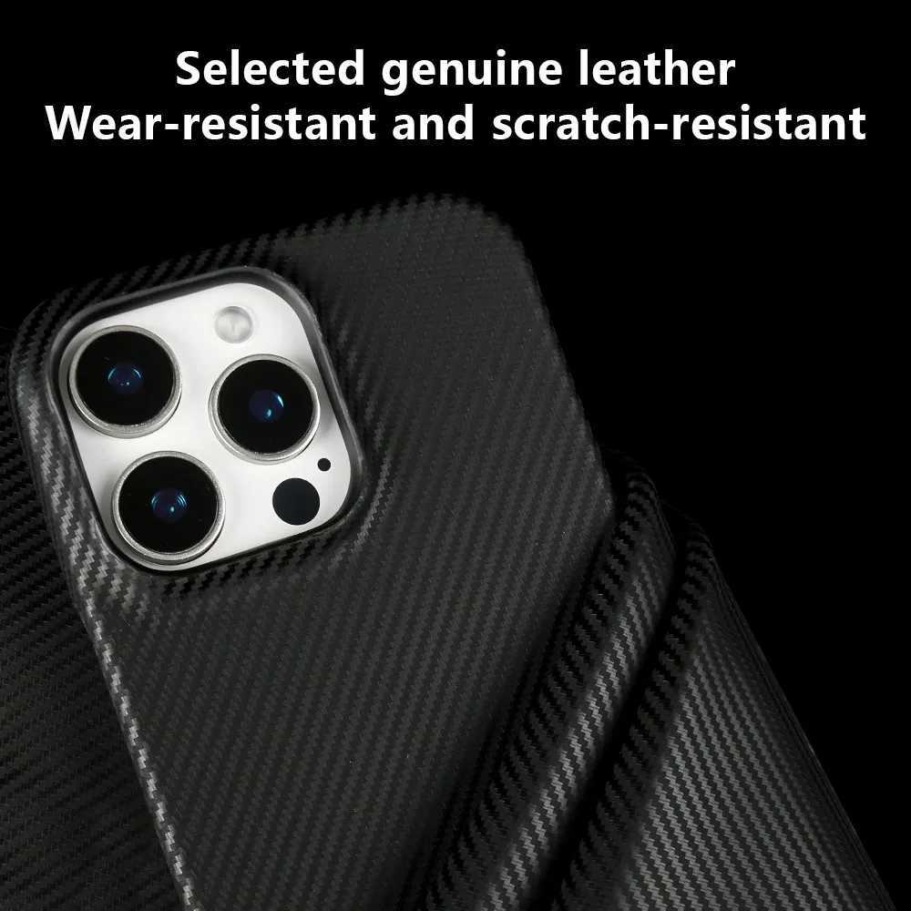 Carbon Fiber Pattern Genuine Leather Case For Iphone 16 Pro Max Case 15Pro 14 12 11 13 Aesthetic Vintage Retro Back Cover Fundas Z250207