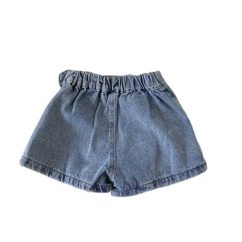 Korean Fashion New Summer Kids Girl Skirt Shorts Solid Elastic Waist Button Soft Denim Culotte Childrens Edition Clothing W241227