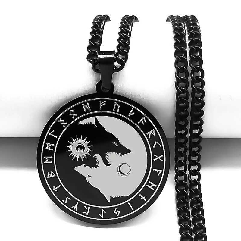 Viking Division Letter Yin and Yang Wolf Chain Stainl Steel Necklaces Women/Men Black Color Necklace Jewlery Mens GiftXJ241227