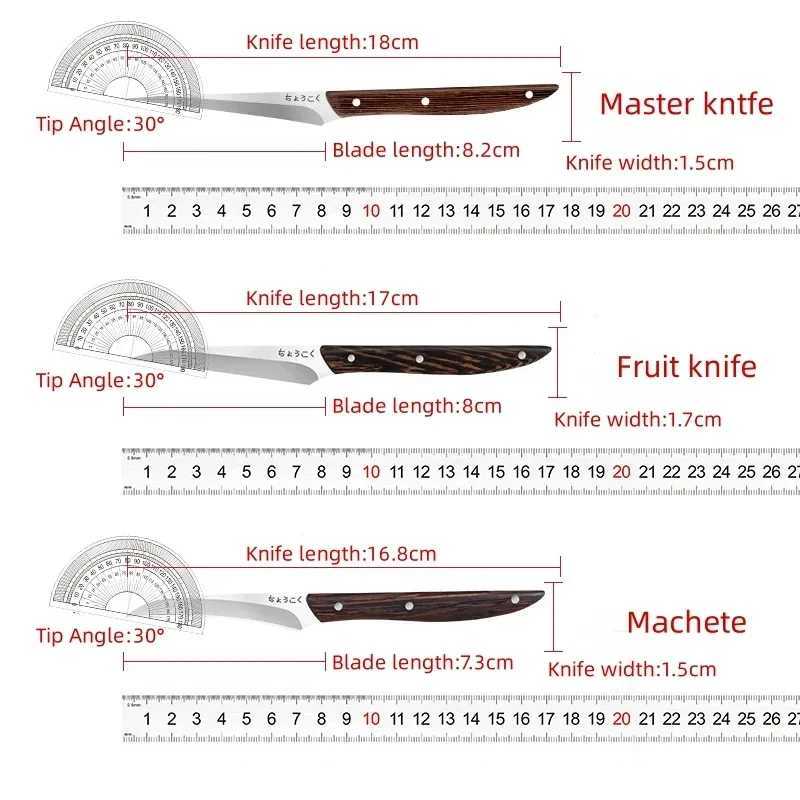 Food Carving Knife 3-piece Set Chef Carved Fruit Decorative Knife Professional Food Carving Sharp Solid Wood Handle Utility Tool Y241227