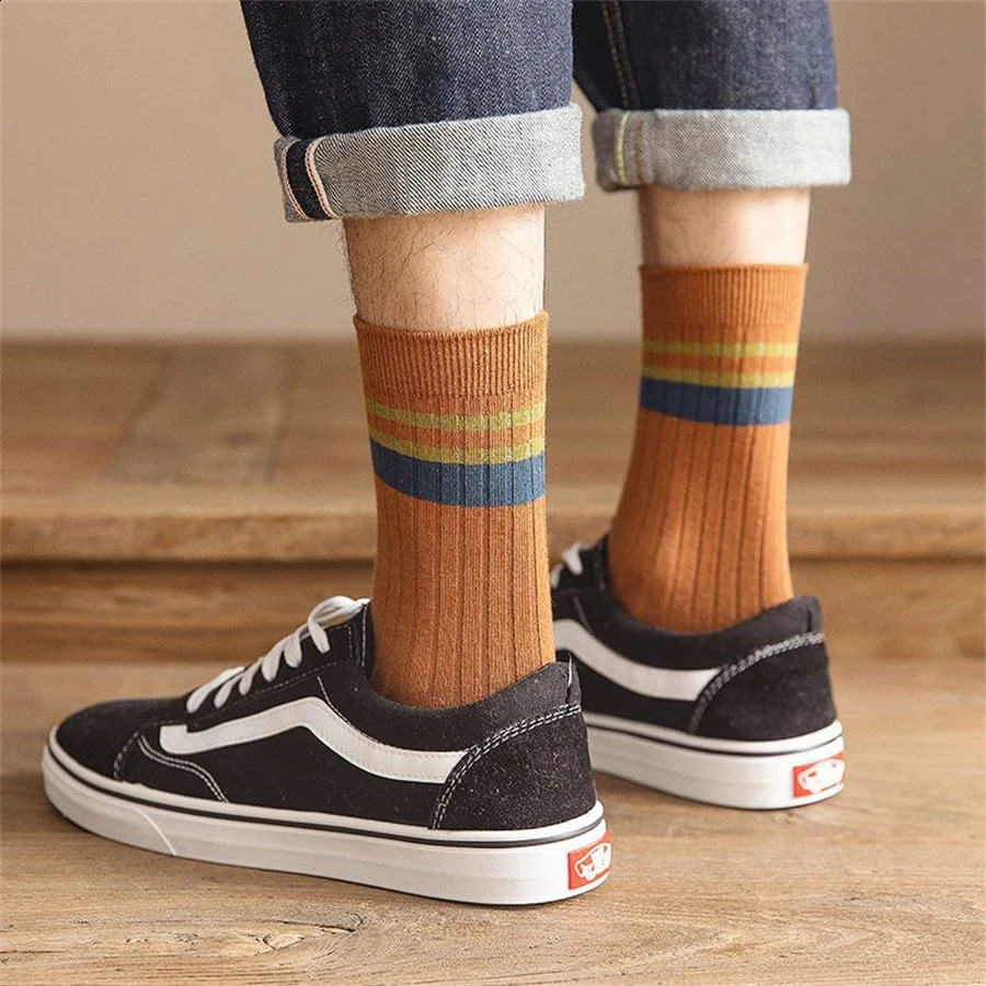 7 pairs of mens solid color long socks can be worn all year round with anti odor and sweat wicking patchwork striped 241227