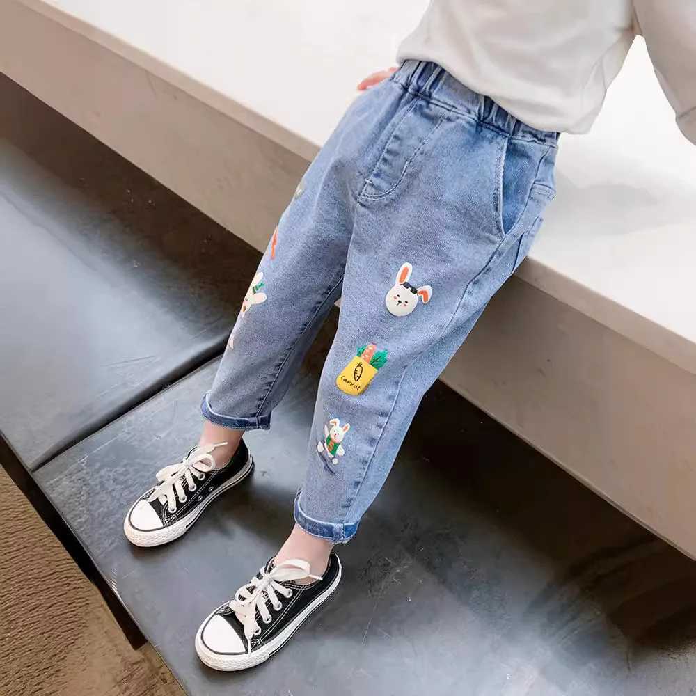 Childrens jeans spring autumn carrot rabbit print elastic childrens girls outdoor slides baby pants W241227