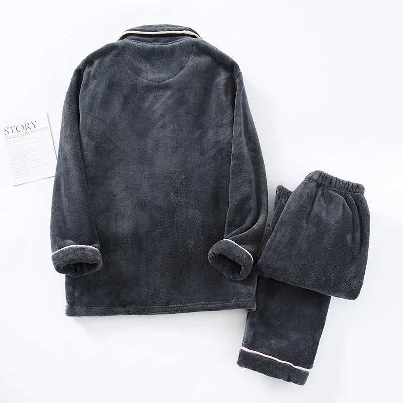 New autumn and winter mens pajamas long-sleeved trousers thickened warm suit home service flannel plus size two-piece suitXJ241227