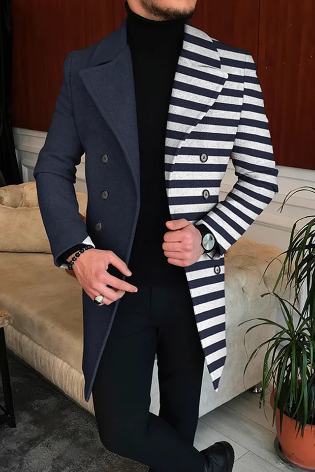 Fashion Mens Personalized Autumn Long Coat Printed Button Lapel Business Winter Jacket Casual Nylon Oversized Top 241220