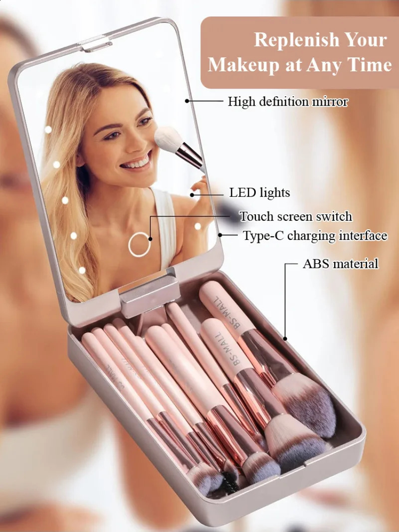 Makeup Mirror Set with Lid Dustproof Organizer Lighted Makeup Brush Set Mirror for Bloggers 241223