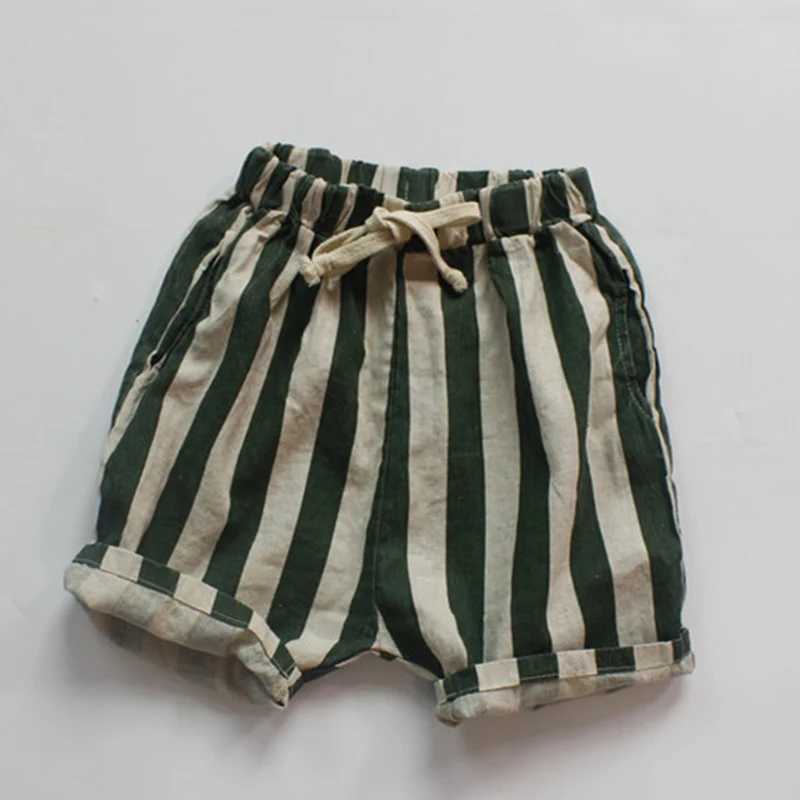 2024 New Summer Children Shorts Baby Girls Boys Shorts Elastic Waist Cotton Linen Stripes 1-6Yrs Kids Fashion Casual Pants W241227