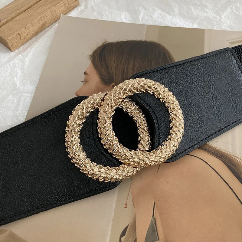 Fashion PU Leather Elastic Wide Belts For Women Stretch Thick Waist Dress Plus Size Straps 241225