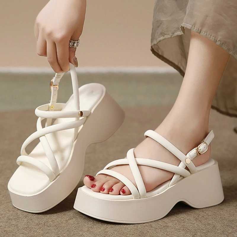 High Quality Womens Summer Chunky Platform Sandals Fashion Cross Strap Gladiator Shoes Woman Thick Bottom Wedge Heel Sandals for Women T241227
