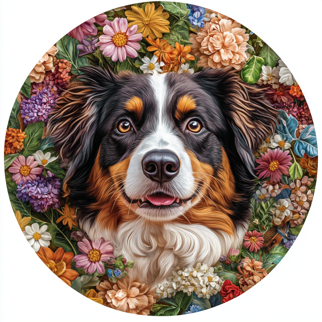 Customized Australian Shepherd Pet Ornaments - Circular Aluminum Decorative Paintings, Unique Souvenir Tombstones for Pets