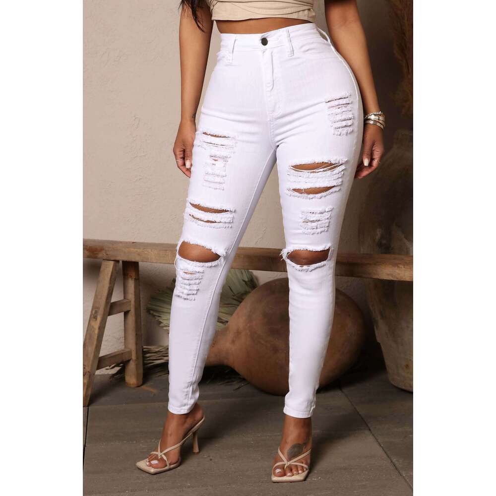 New Black Ripped Jeans For Women Fashion High Waist Denim Pencil Pants Stretch Slim Skinny Trousers XS-XL Global Drop Ship