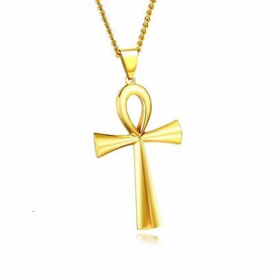 Rock Wolf Tide 2024 New Alloy Ancient Egyptian Life Symbol Necklace Cross Pendant Trendy Personality Jewelry Wholesale Bijoux Collar
