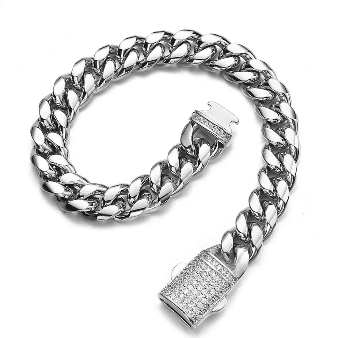 6/8/10/12/14mm HipHop Crystal Buckle Men Women 316L Stainless Steel Miami Cuban Link Chain Bracelet Fashion Jewelry 241227