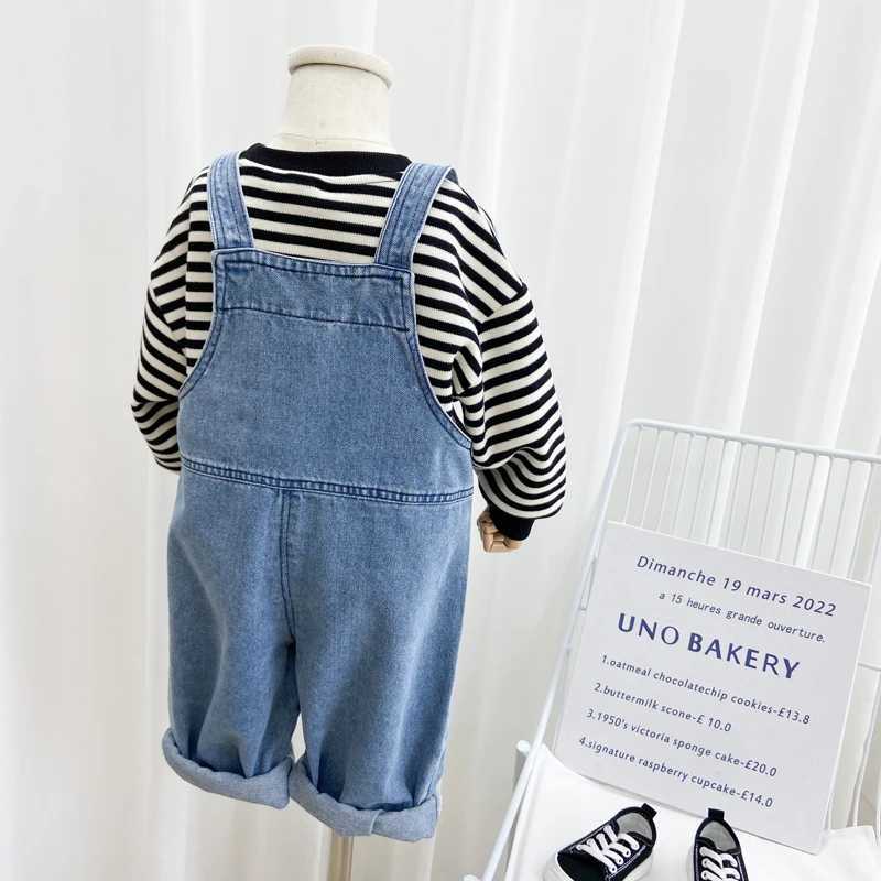 Fashion Baby Kids Denim Overalls Spring Autumn Blue Jean Straps Jumpsuit Korean Sle Loose Boys Girls Jeans 2-6Years W241227