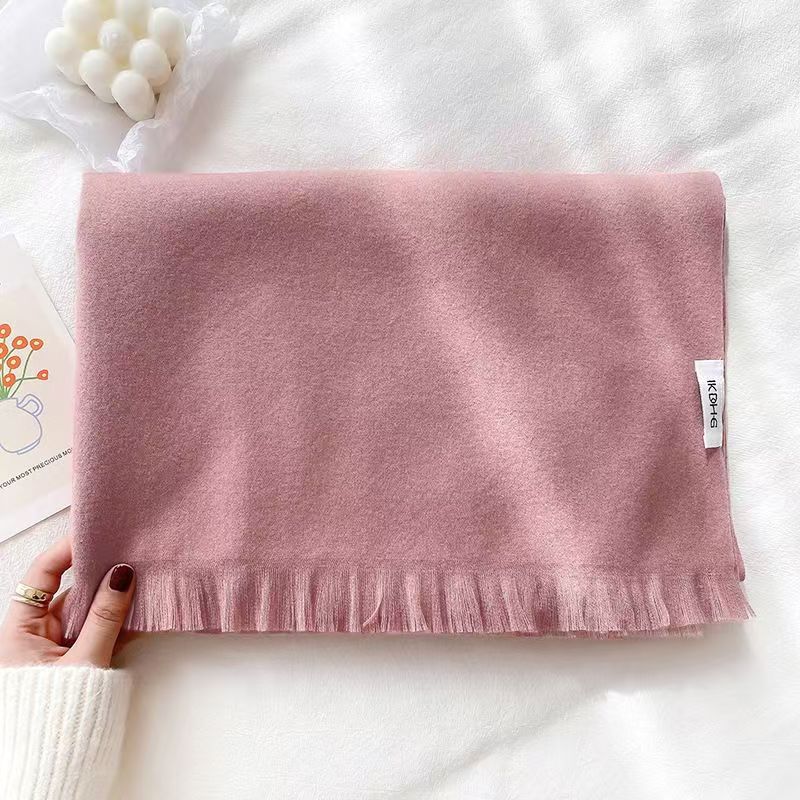 T036 short beard solid color scarf female tassel cashmere winter air conditioning shawl Korean version all-match warm neck scarf