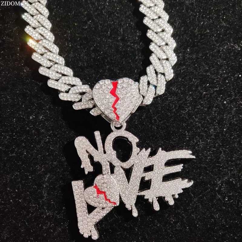 Men Women Hip Hop No Heart Pendant Necklace with 14mm Cuban Chain HipHop d Out Bling Hiphop Necklaces Fashion JewelryXJ241227