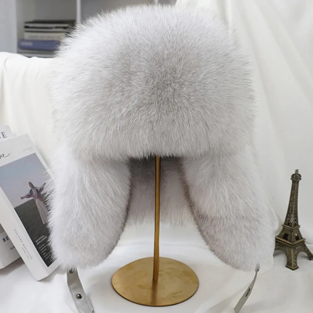 Winter Mens Faux Silver Foxy Fur Bomber Hat Raccoon Fur Hat Catcher Russian Mens Ski Hat