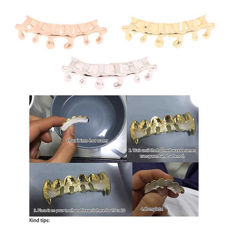 Hip Hop Water Droplet Teeth Grillz Bottom Gold Plated Glossy Teeth Cs For Women Men Bo Jewelry Cosplay W241227