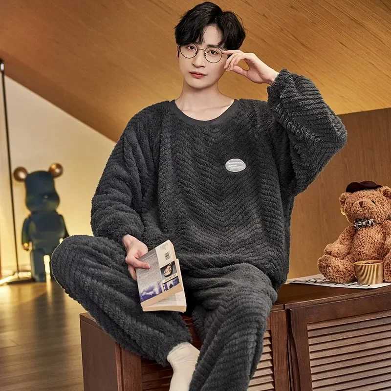 Winter Autumn Big 5XL Flannel Men Sleepwear Cartoon Pajamas Set Casual Pjs Male Loungewear Warm Thicken Pyjama Nightwear FashionXJ241227
