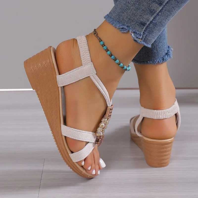 High Quality Women Solid Color Wedge Sandals New Ankle Non Slip Gladiator Shoes Woman Fashion Chunky Platform Womens Sandals T241227